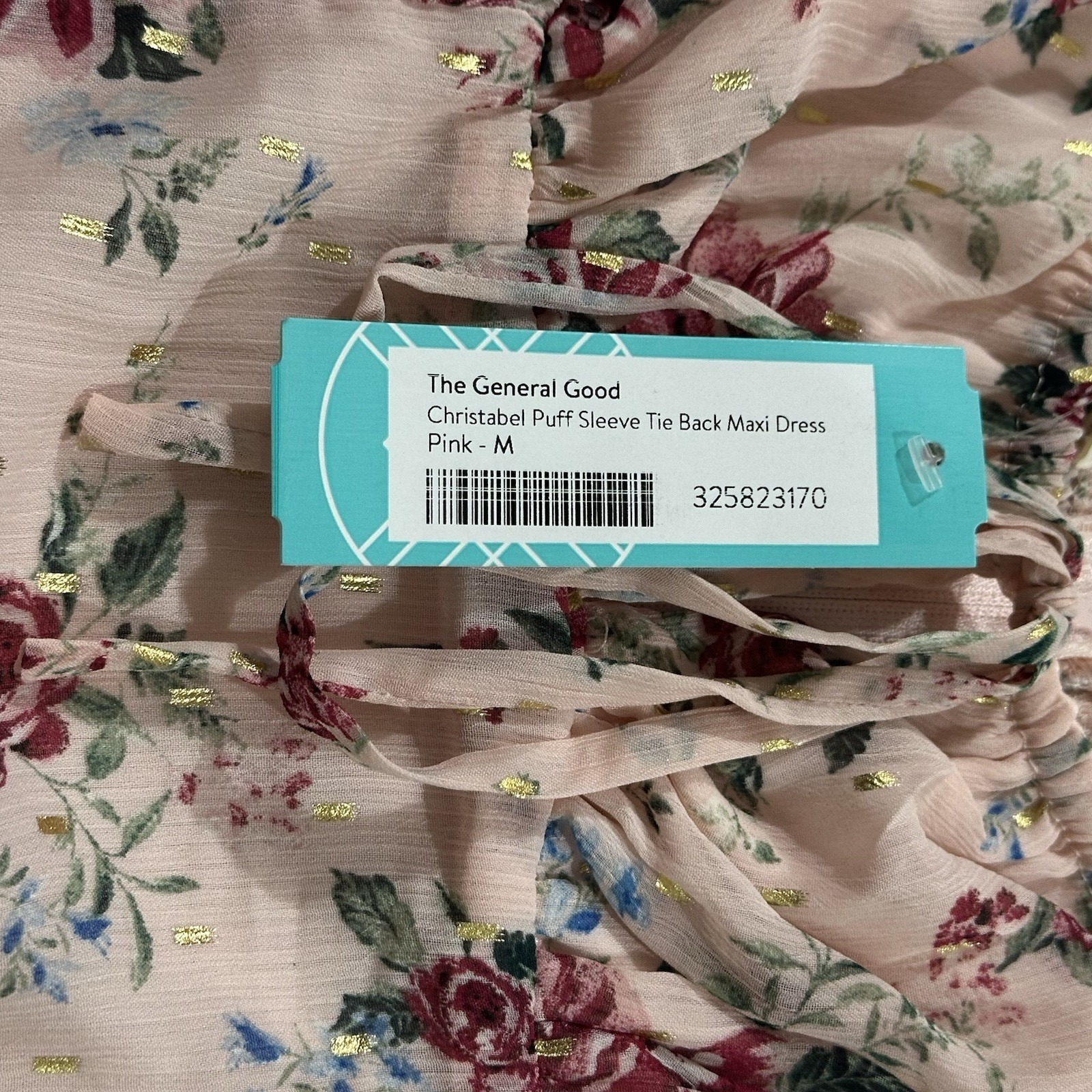 Nwt Stitch Fix General Good Maxi Dress M Pink Floral Christabel Puff Tie Coquett — image 5 of 8